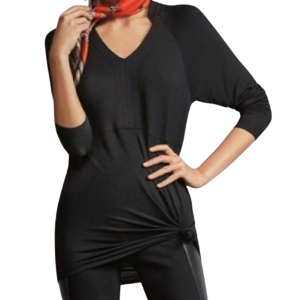 Cabi 3415 Gala Black Stretch Knit Long Sleeve V-Neck Sweatshirt Tunic Top XS